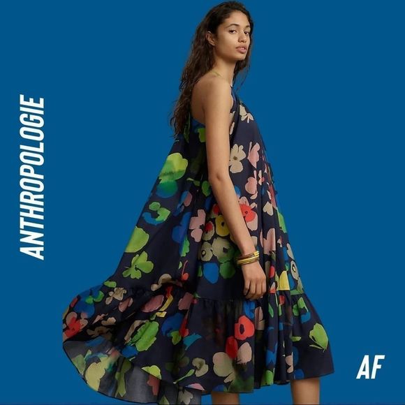 ANTHROPOLOGIE BY WHIT TWO FLORAL HALTER MIDI DRESS NEW NWT XS - Picture 4 of 14
